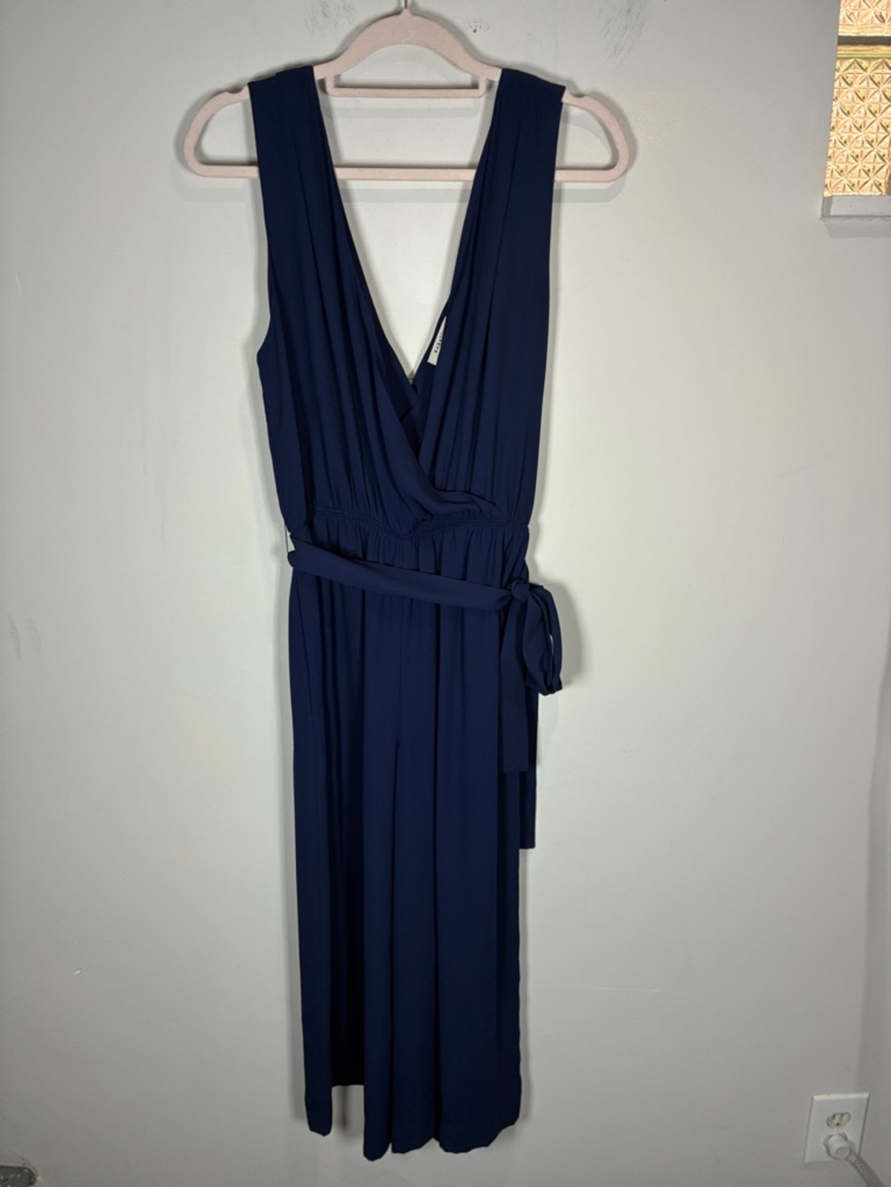 Babaton Navy Wide Leg Wrap Jumpsuit Tie Waist Sleeveless Large